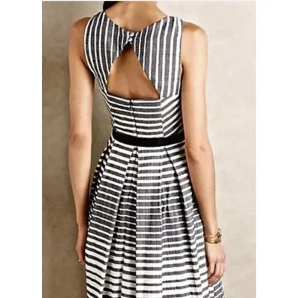 Eva Franco Anthropologie Women’s Saybrook Gray Stripe Dress Sleeveless Lined Zip - Picture 2 of 2